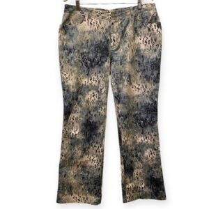 Dana Buchman 16 Buona Snakeskin Print Pants Boot Cut Stretch High Tan Green